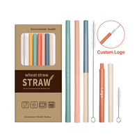 Nouvel ensemble de pailles réutilisables en paille de blé naturelle, écologiques et personnalisables, avec brosse de nettoyage, pour fêtes, logo personnalisé