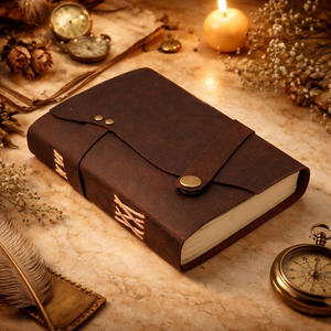 Handmade Leather <b>Journal</b> with Strap Closure Rustic Travel Notebook, Vintage Diary (7x5 Inches), Artisan <b>Writing</b> <b>Journal</b> - Product Image 1