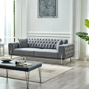 Ensemble de luxe turc gris-foncé de luxe italien de sofa de canapés Modernos Chesterfild de salon Images