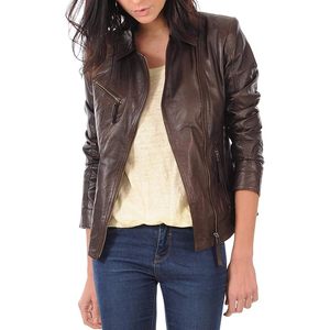 Veste de motard en cuir d'agneau véritable pour femme Valentino, style moto classique, manches longues, tissu tissé, taille petite - Product Image 4