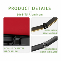 Auvent rétractable motorisé en acrylique, luxe, imperméable, protection UV, cassette intégrale en aluminium, pare-soleil pour patio, télécommande, LED CE
