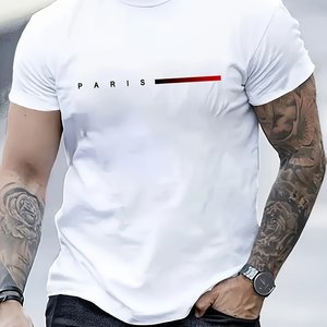 T-Shirt Estiva da Uomo Casual a Maniche Corte con Collo Tondo, Tessuto Traspirante da 180 Grammi, Comoda con Stampa a Tema <span class=keywords><strong>Parigi</strong></span>, 100% Poliestere - Product Image 1