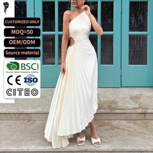 Custom Women One Shoulder Pleated Maxi <b>Dress</b> Waist Cutout Asymmetrical Hem Evening Party Wedding Guest Gown - Product Image 1