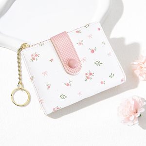 Aesthetic Floral <b>Bow</b> Printed Faux Leather Wallet with Multiple Card Slots Zipper Keychain for Daily Essentials Organization - Product Image 6