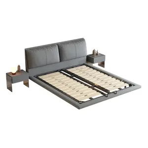 Lichte Luxe Bedframe Huis Slaapkamer Meubelset Tech Fluwelen Stof Comfortabele Gestoffeerde Moderne Hangende Slaapbank