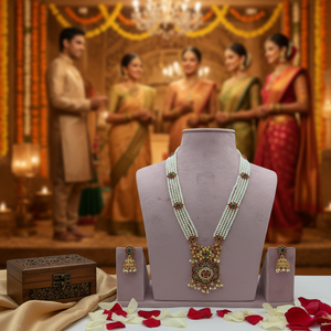 Ready Ship High Quality Alloy Gold Plated Ethnic Flower Traditional Zircon Long Necklace Earrings <b>Set</b> White Engagement Wedding - Product Image 2