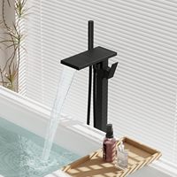 Robinet de baignoire sur pied noir mat, fixation au sol, cascade, débit élevé, en laiton, 1 poignée, douchette à main, cartouche céramique
