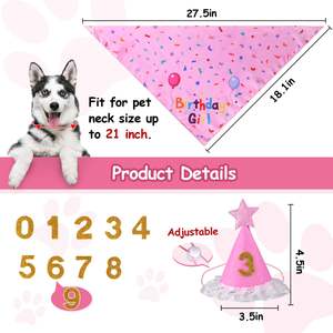زينة عيد ميلاد الكلاب باللون الوردي، مستلزمات حفلات أعياد ميلاد الكلاب مع قبعة وشاح وأرقام للحيوانات الأليفة الكبيرة والمتوسطة الحجم والجراء - Product Image 2