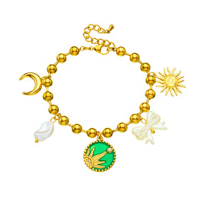 Fashion Charm Bracelet Gold Plated Moon Sun Bow Pearl Chain Zinc Alloy Gift Jewelry B1580 - Product Image 5