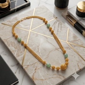 925 Silver Antique Double Chain <b>Mala</b> <b>Necklace</b> with Green Stone Beads Traditional Long Chain Jewelry for Women - Product Image 5