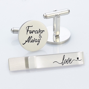 男性ギフトパーソナライズされたカスタマイズされたカフスボタンとネクタイクリップ刻印可能な空白のカフスボタン夫のボーイフレンドの父のためのステンレス鋼 - Product Image 1