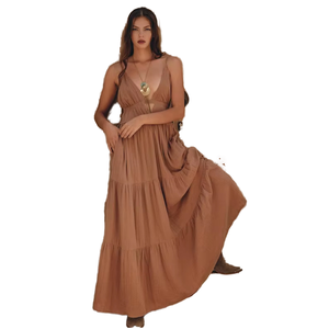 Vestidos Maxi 6041, Directo <span class=keywords><strong>de</strong></span> Fábrica, Estilo Midi para Vacaciones en la Playa, Bohemio, al por Mayor, Personalizado, con Cuello en V y sin Mangas - Product Image 1