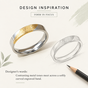 Two Tone Gold and Silver <b>Stainless</b> <b>Steel</b> Band <b>Ring</b> with Engraved Detail - Product Image 2