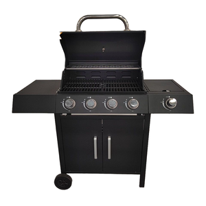 Pemanggang BBQ Gas Alam Komersial 5 Tungku Utama 80cm X 105cm Baja Tahan Karat Hitam Berlapis Bubuk Termasuk Penutup Panggangan - Product Image 1