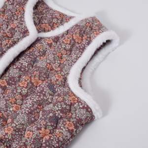 Chaleco Acolchado Floral con Ribete de Piel Blanca, Cuello en V, para Mujer de Mediana Edad, Prenda Exterior de Invierno, Elegante y Casual para Reuniones - Product Image 4