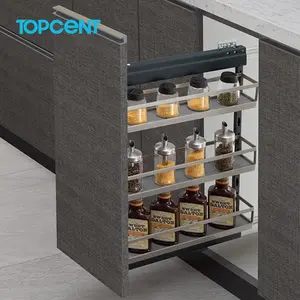 Topcent Side Mount 3 Layer Soft Close Pull Out Storage Baskets Multi Purpose Kitchen Bottle Pull Out Basket