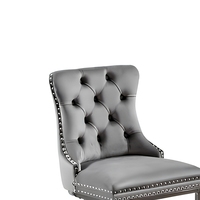 Ensemble de 2 chaises de bar modernes en velours gris, dossier capitonné, garniture à rivets, base en métal chromé