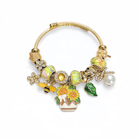 Bracelet Fanhua Jewelry Tiktok, best-seller, étanche, en acier inoxydable plaqué or, motif tournesol et abeille.