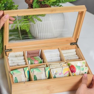 Wooden Flip Top Storage <b>Box</b> Multi Compartment Desktop <b>Tea</b> Bag Organizer Minimalist Rectangle Office Organizer - Product Image 3