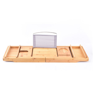 Plateau de bain en bambou avec porte-verre à vin pour la détente pendant le bain - Product Image 5
