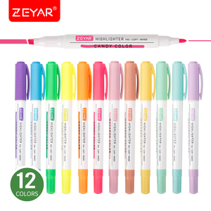 Surligneurs ZEYAR à double pointe, stylo marqueur à pointe biseautée et fine, 6 couleurs macaron et 6 couleurs bonbon, à base d'eau, séchage rapide - Product Image 5