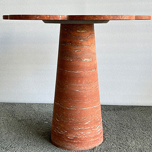 Table d'appoint Cammy Stone en travertin rouge, légère, style mid-century modern, pour petits salons et chambres, meubles faits à la main pour la maison - Product Image 6