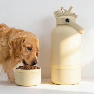 Gamelle de voyage portable 2-en-1 anti-fuite de 950 ml avec logo personnalisé, en acier inoxydable, pour chien et chat, avec bouteille d'eau/aliments pour l'extérieur - Product Image 1