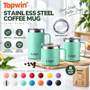 Gobelets isothermes en acier métallique personnalisables de 12 oz, 14 oz et 16 oz, réutilisables, pour le bureau, le café, les voyages, avec poignée et couvercle, en gros - Product Image 1