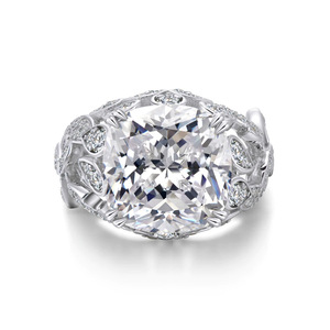 Anillo de Diamantes F1470, Corte Esmeralda, Oro Blanco Natural, Anillo de Compromiso para Mujer, Color D, Piedra Principal y Piedras Laterales - Product Image 6