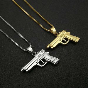 Yunnique Collier Pendentif Pistolet M9 en Acier Inoxydable Or Argent Bijoux Hip Hop pour Homme Chaîne Asymétrique en Acier Inoxydable Tendance - Product Image 1