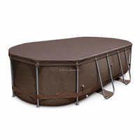 Piscine hors sol ovale en acier de qualité supérieure 4,27x2,75x1,0m, structure en acier, piscine familiale en PVC pour jardin extérieur, design en rotin brun