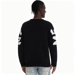 Men's Custom Fashion Black &amp; <strong>White</strong> <strong>Knitted</strong> Pullover Artistic Letter Design Soft Jumper Cotton Jacquard Warm <strong>Sweater</strong> - Product Image 3