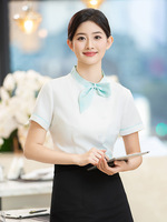 Nouvelle chemise de travail unisexe en polyester à boutons, manches courtes, pour l'été, idéale pour les serveurs, les salons de thé, les restaurants occidentaux et la restauration rapide.