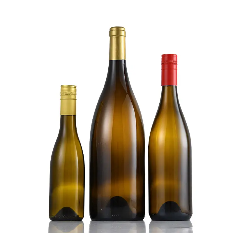 Botella vacía de vino de Borgoña, 187ml, 375ml, 750ml, 1500ml, verde, marrón, transparente, esmerilada, personalizada, venta al por mayor