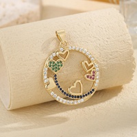 Collier en laiton plaqué or 14 carats avec pendentif cœur multicolore et breloque en pierre CZ ronde pour femme, accessoire de mode, cadeau
