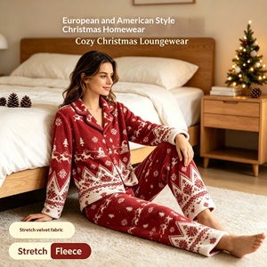 Ensemble de pyjama de Noël pour femmes, imprimé Fair Isle, col en V, deux pièces, vêtements de nuit doux et chauds, ensemble en tricot d'hiver - Product Image 3