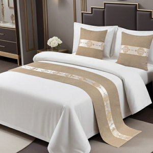 Set Runner da Letto Stile Lusso Europeo Americano, Ricamato con Motivo Geometrico, Tessuto 100% Poliestere 300TC, Runner per Cuscini - Product Image 6