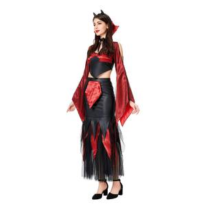 Costume de Reine Vampire d'Halloween pour Femmes, Robe Longue Gothique Sexy Rouge et Noire en Polyester, Tenue de Cosplay pour Fête et Spectacle Scénique MS - Product Image 2