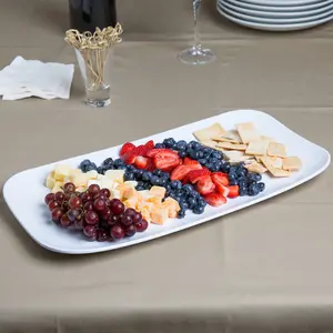 Plateau classique blanche à plateau gâteaux, grande Assiette rectangulaire blanche, plateau de fruits de luxe en plastique mélamine de 46cm - Product Image 1