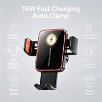 Support de téléphone de voiture 2-en-1 tendance 2027 avec petit bouton tactile, fixation par pince, chargeur sans fil 15W pour voiture avec lumière d'ambiance pour iPhone