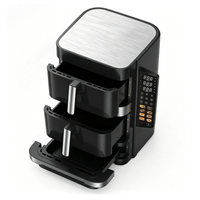 Friteuse à air à double panier, 3 zones indépendantes avec commandes séparées, 8 programmes prédéfinis, grande capacité, cuisson sans huile, facile à nettoyer