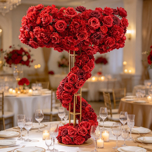 Centrotavola in Seta <span class=keywords><strong>con</strong></span> Rose Artificiali, Runner Floreali, Decorazioni per Corridoi Nuziali, <span class=keywords><strong>Fiori</strong></span> Artificiali per Arco Nuziale - Product Image 1