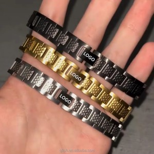 <span class=keywords><strong>Bracciali</strong></span> Geometrici da <span class=keywords><strong>Uomo</strong></span> di Lusso con LOGO Coccodrillo, in Acciaio Inossidabile al Titanio, Non Ossidabili, con Confezione Regalo - Product Image 1