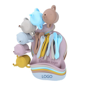 Vajilla irrompible libre de Bpa para niños pequeños, utensilios de silicona, baberos, plato dividido, tazón de succión, cuchara de alimentación, juego de comer de silicona para bebés - Product Image 6