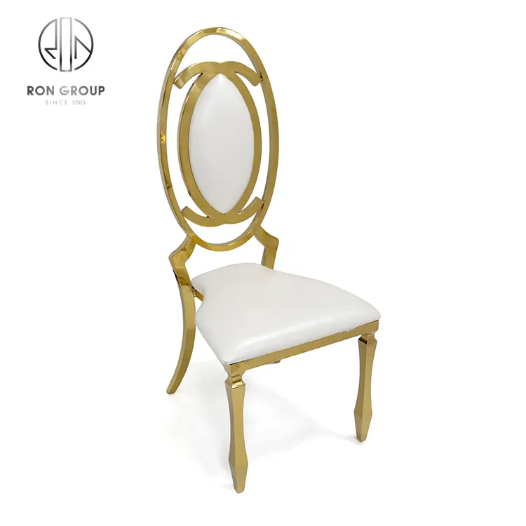 Commerical Rent Project Oval Back Stainless Steel Round Back Gold Stackable Wedding Chair