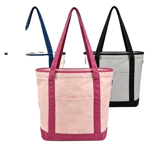 Sac fourre-tout en toile de coton bicolore avec logo personnalisé, réutilisable, durable, sac à bandoulière pour le travail, les courses et les trajets quotidiens - Product Image 5