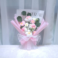 Bouquet de roses au crochet en laine tricoté à la main mixte fleur de Geshang artificielle rose violet bleu préservée pour la Saint-Valentin remise des diplômes