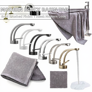 Rubinetto Moderno di Alta Gamma in Ottone con Lavabo in Ceramica, Miscelatore Commerciale Senza Contatto, Finitura <span class=keywords><strong>Oro</strong></span> Spazzolato, Acqua Calda/Fredda, Montaggio su Piano, Monoforo per <span class=keywords><strong>Bagno</strong></span> - Product Image 3
