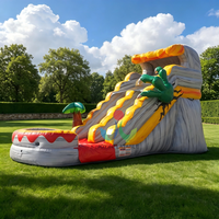 Toboggan aquatique gonflable double piste Monstre Dinosaure avec piscine à jets et griffes de monstre pour location commerciale