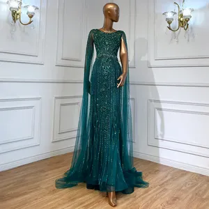 Brown/Green/Lilac Elegant 2023 Women Party Dress With Cape Sleeves Beaded Luxury Dubai Evening Dresses